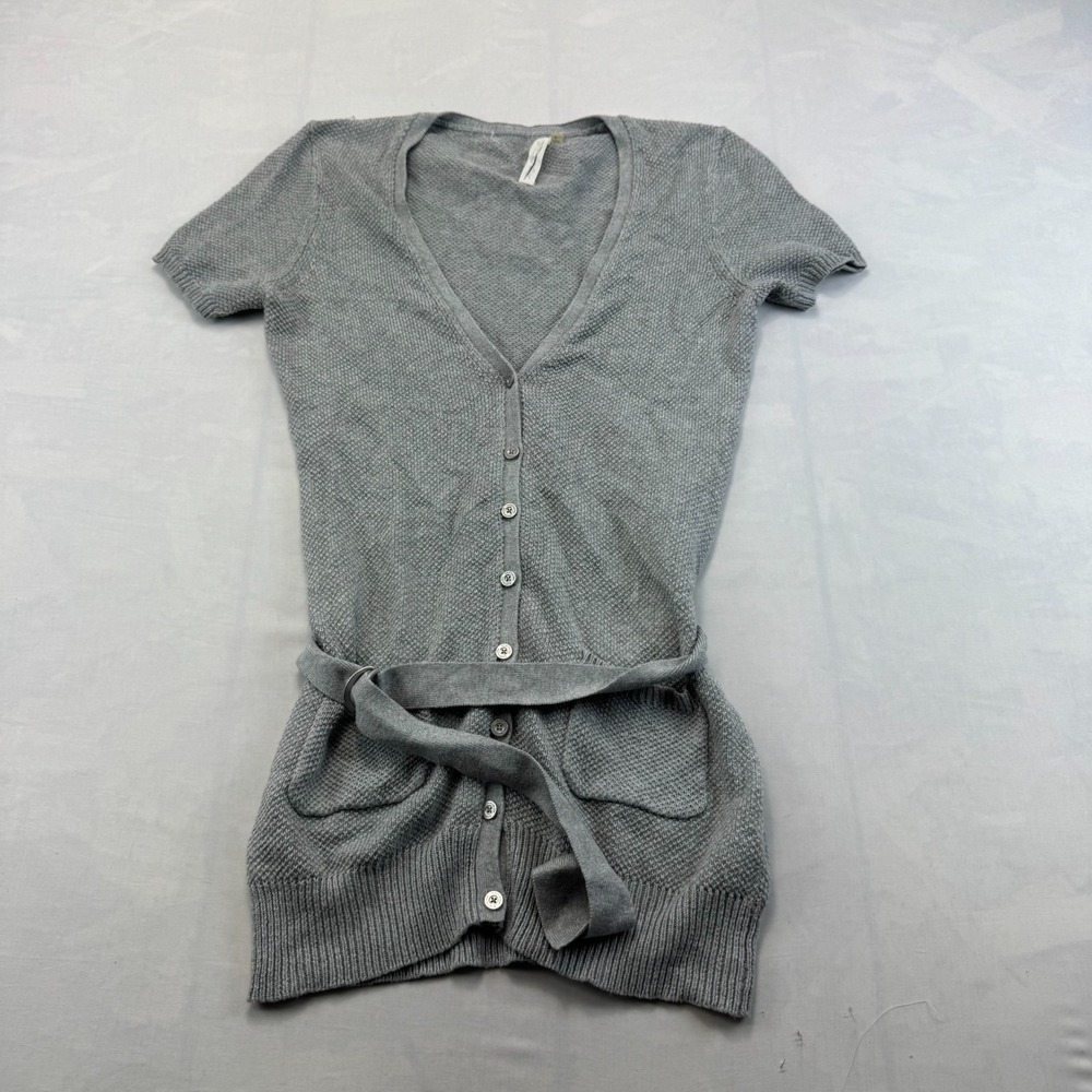 MARTIN + OSA Cardigan Sweater Women S Gray Silk Blend Short Sleeve Tie Waist